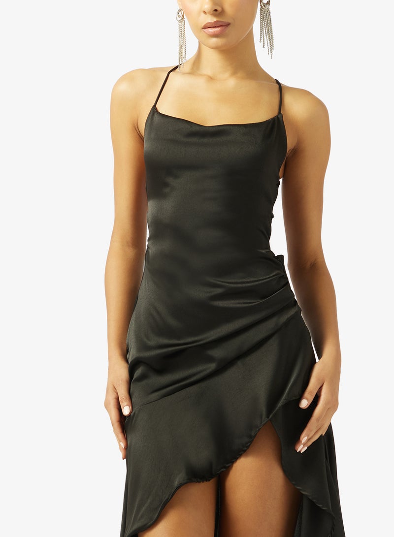Ginger Satin Slip Dress with Waterfall Ruffle Hem - Image 3